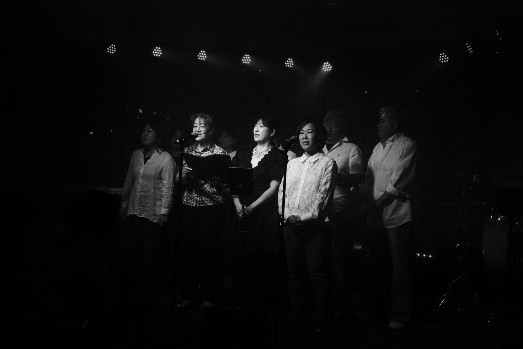 Curtain call, black and white